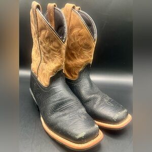 Dan Post-Black/Brown Cowboy Boots-Little River Youth Size:2.5D,Toe polish needed